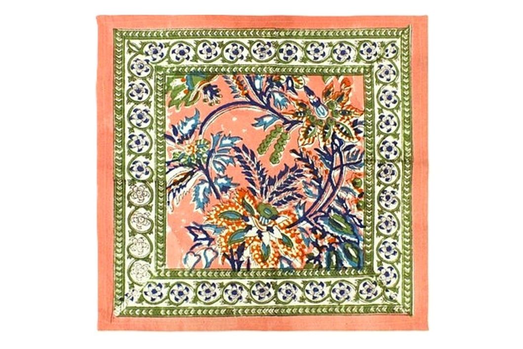 Abstract Block Print Bordered Dinner Napkins Deliver Nature To Your Table. (Orange Olive)