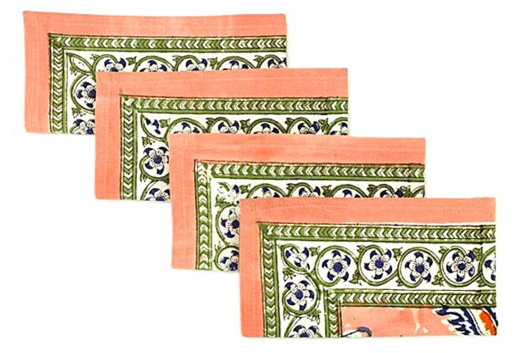 Abstract Block Print Bordered Dinner Napkins Deliver Nature To Your Table. (Orange Olive)