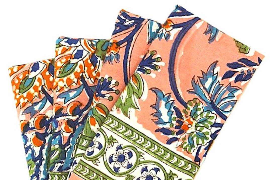 Abstract Block Print Bordered Dinner Napkins Deliver Nature To Your Table. (Orange Olive)