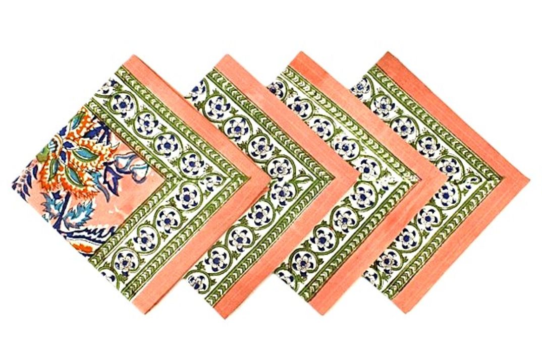 Abstract Block Print Bordered Dinner Napkins Deliver Nature To Your Table. (Orange Olive)