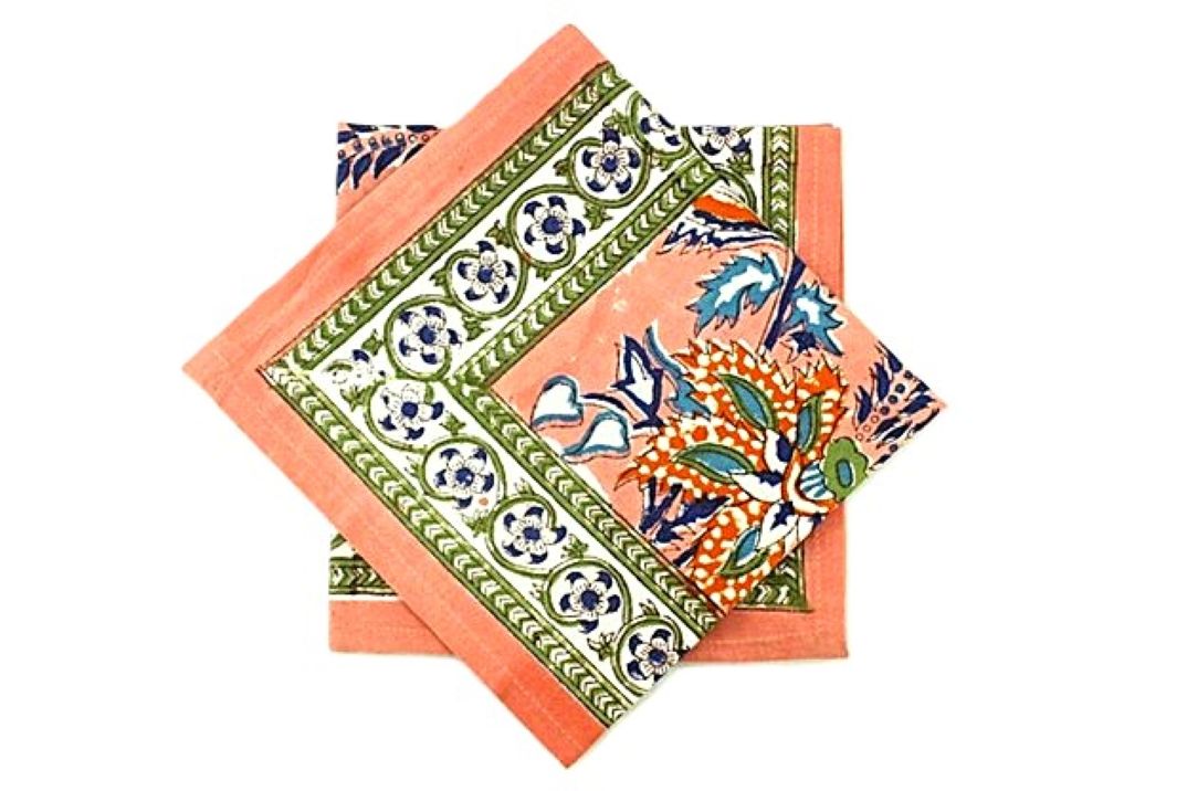 Abstract Block Print Bordered Dinner Napkins Deliver Nature To Your Table. (Orange Olive)