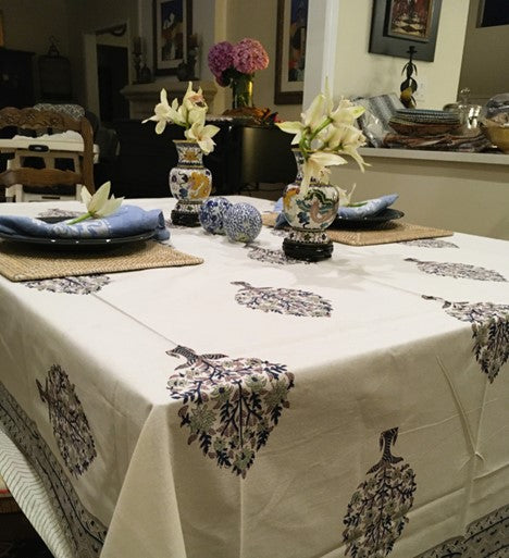 Simple Elegance. Subdued Cotton Block Print Table Cloth (60 x 90)