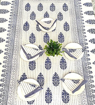 Table, Exceptional Block Print Cotton Table Cloth and 8 Napkins