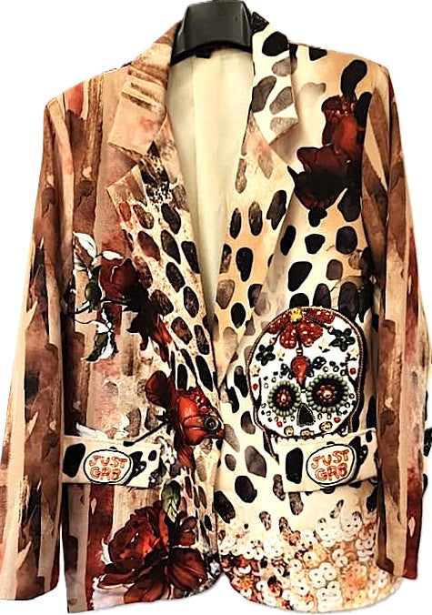 One Size Italian Bohemian Skull & Roses Print Blazer. Best Seller