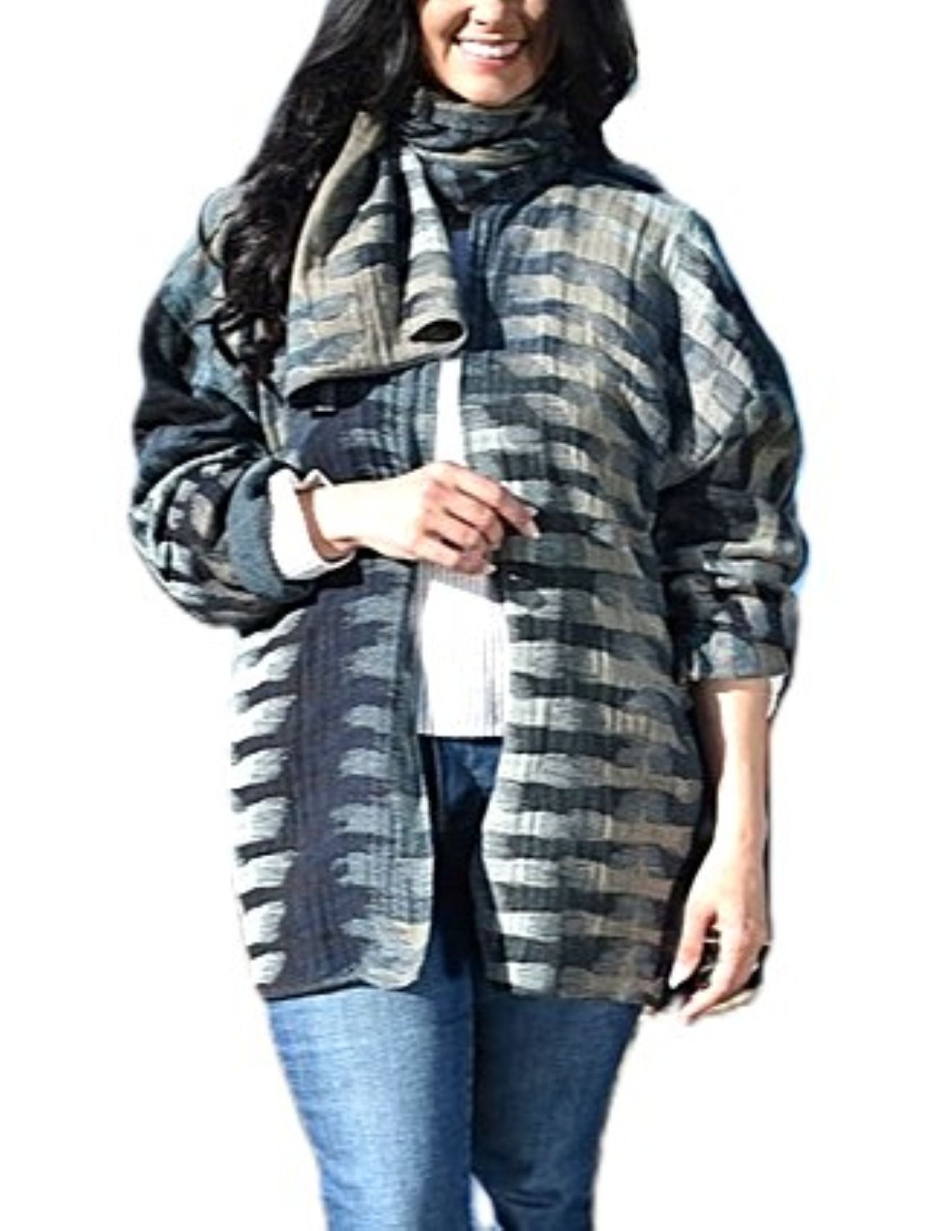 Artisan, Sweater Jacket Wrap Coat with Scarf (Blue)