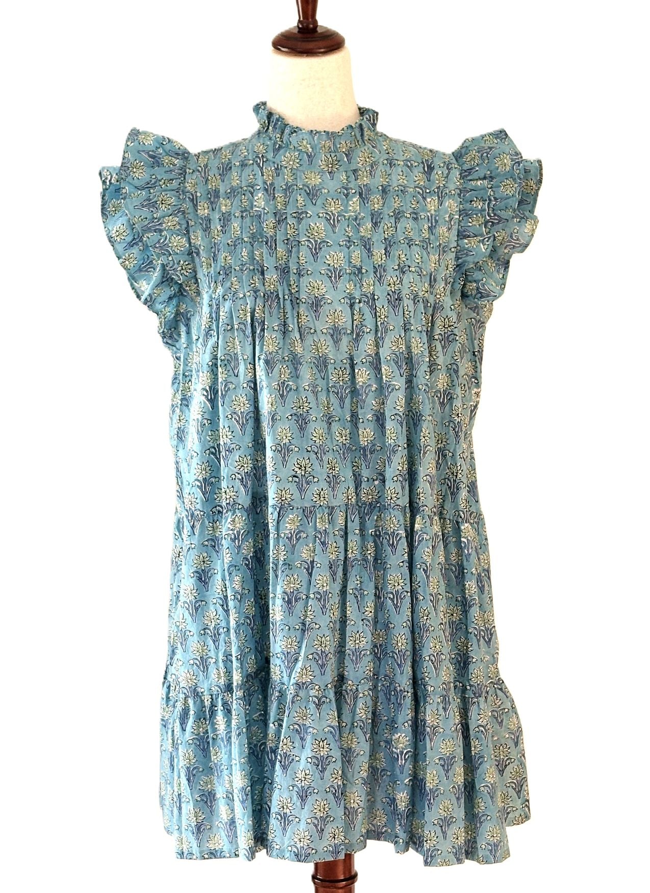 Dresses: Block Print With A Short Flutter Sleeve Is Smart. (Aqua)