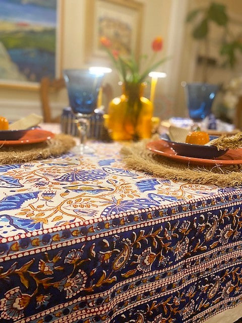 Dramatic and Versatile Hand Block Printed Table Cover (60x90)