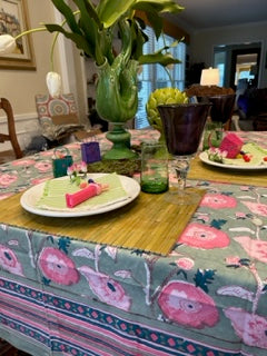 Spring in Bloom Block Print Table Cloth (60 x 90) Tea Party Perfect