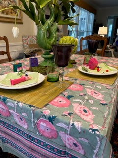 Spring in Bloom Block Print Table Cloth (60 x 90) Tea Party Perfect