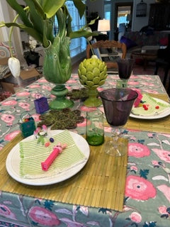 Spring in Bloom Block Print Table Cloth (60 x 90) Tea Party Perfect