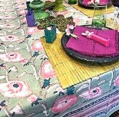 Spring in Bloom Block Print Table Cloth (60 x 90) Tea Party Perfect