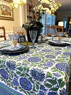 Elegant Sage and Cream Hand Block Print Table Cloth with Matching Napk – Go  Kismet