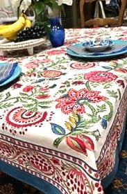 Block Printed Colorful Bouquet of Flowers Table Cloth (6 seater)
