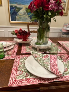 Hand Block Floral Printed Placemat and Napkin ( Sets of 6)