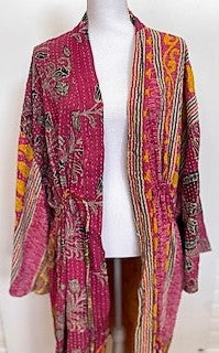 One of a Kind Mixed Print Cotton Artisan Kimono (Rose)