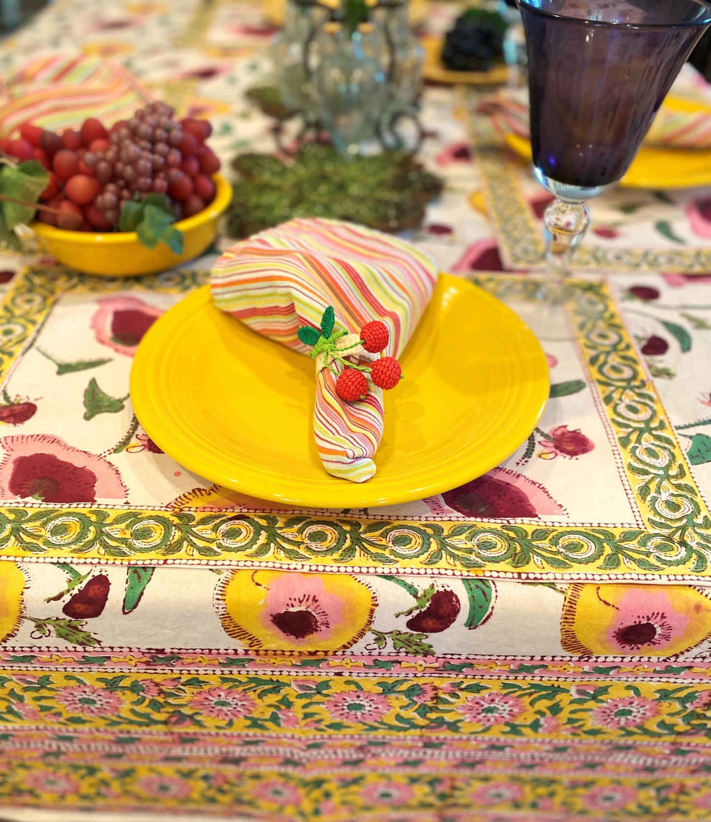 Our Mandalay Summer Tablecloth is welcoming and festive.