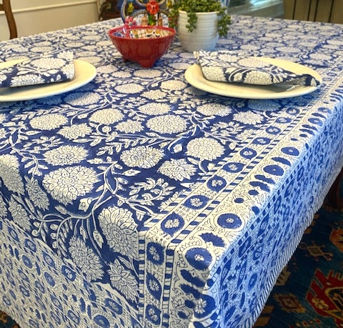 Square Block Print Navy and White Farmhouse Table Cloth