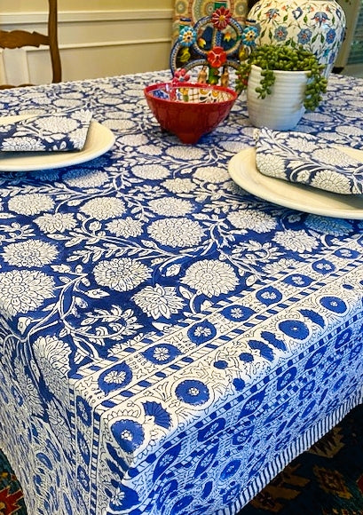 Square Block Print Navy and White Farmhouse Table Cloth