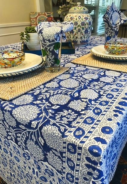 Square Block Print Navy and White Farmhouse Table Cloth