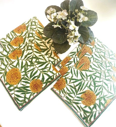 Luxury Hand-printed table napkins- Set of 6- Marigold