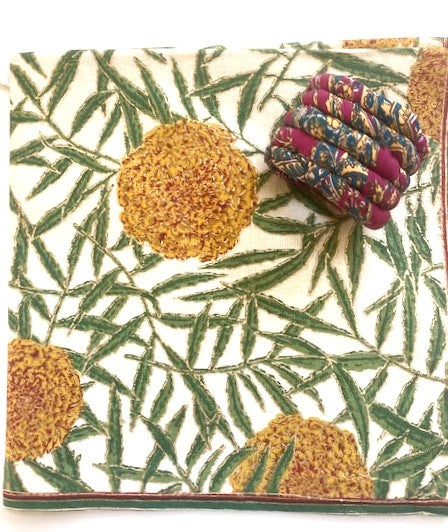 Luxury Hand-printed table napkins- Set of 6- Marigold