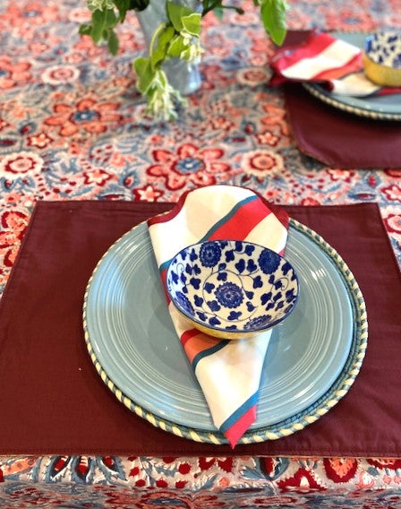 Dramatic Block Print Floral Tablecloth is On Trend. Bold, Strong Colors. (60 X 90)