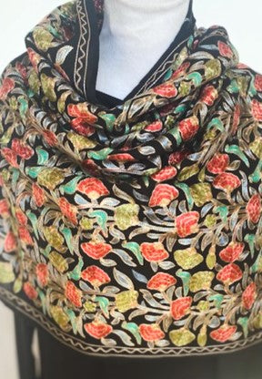 Classically Beautiful, Black Shawl with Intricate Embroidery