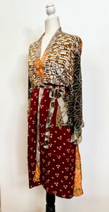 Top of the Line Silk Kimono Duster,  Complex Print (Brown)