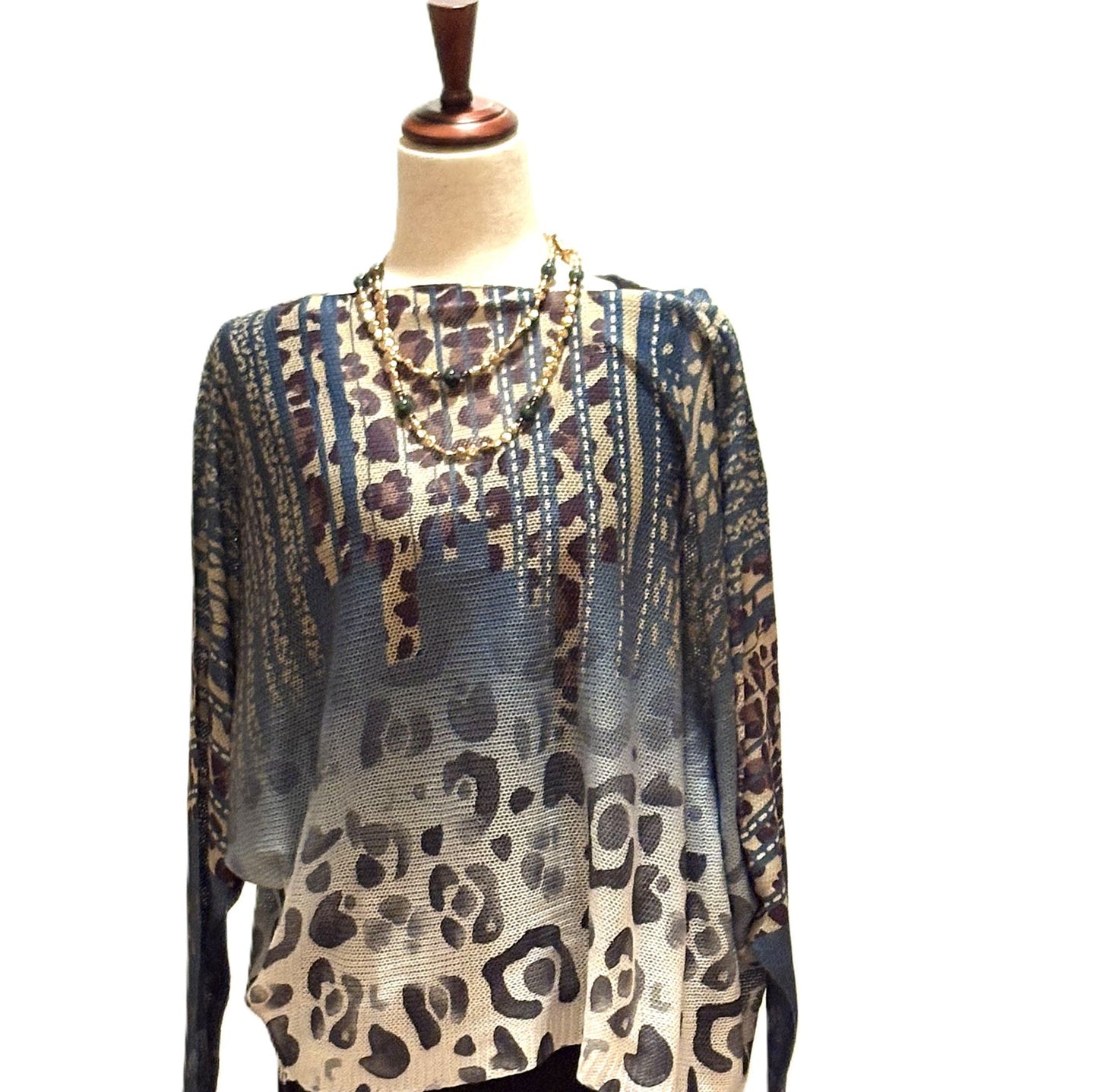 Italian Knit Sweater, Abstract Animal Print With Blue