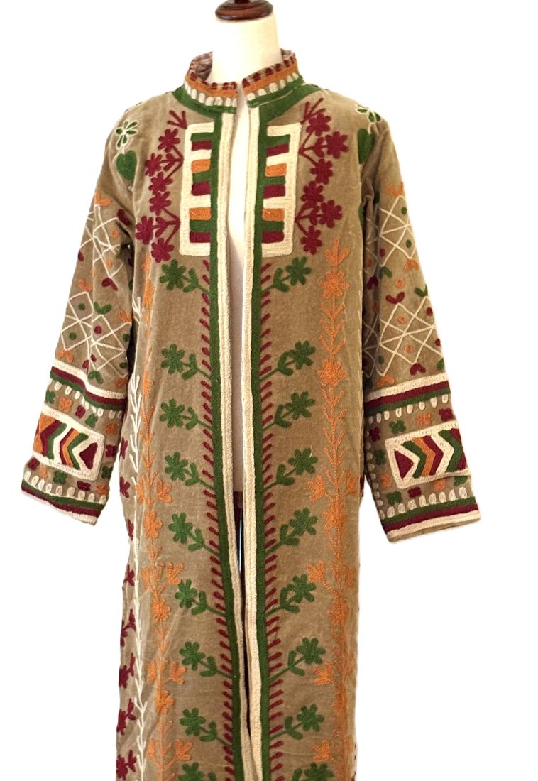 Jacket - Wearable Art, Hand Embroidered Kimono Coat (Camel)
