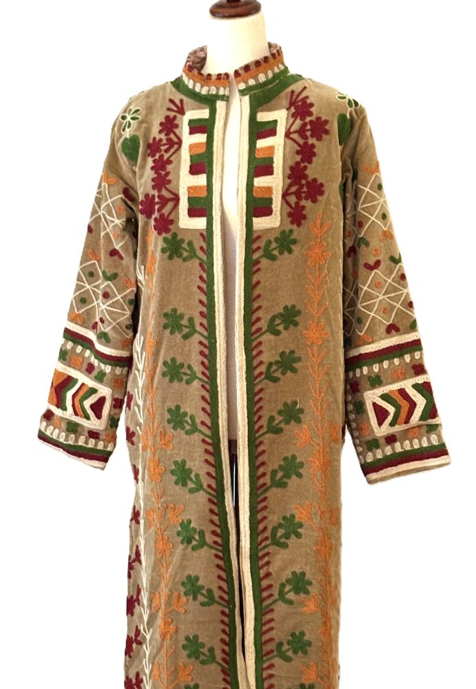 Jacket - Wearable Art, Hand Embroidered Kimono Coat (Camel)
