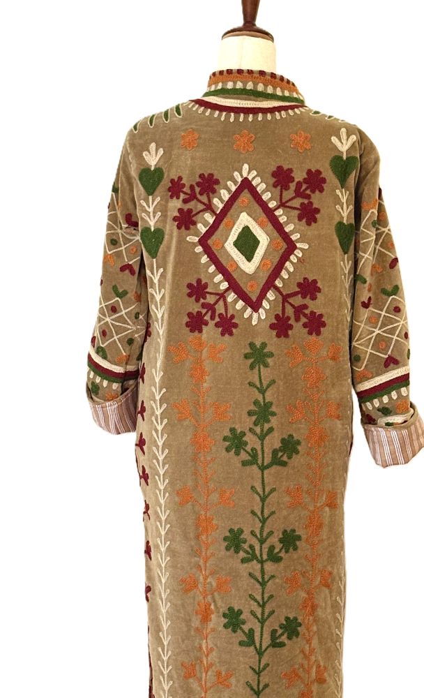 Jacket - Wearable Art, Hand Embroidered Kimono Coat (Camel)