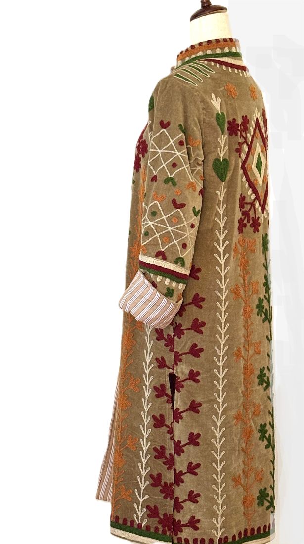 Jacket - Wearable Art, Hand Embroidered Kimono Coat (Camel)