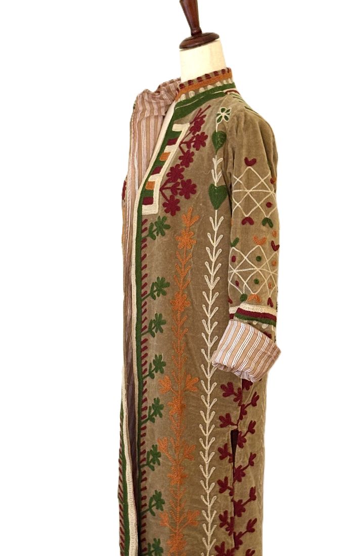 Jacket - Wearable Art, Hand Embroidered Kimono Coat (Camel)