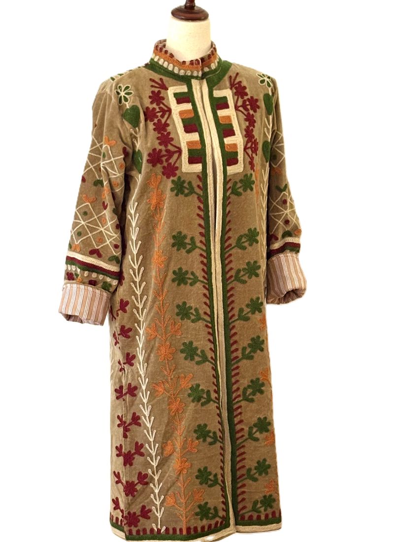 Jacket - Wearable Art, Hand Embroidered Kimono Coat (Camel)