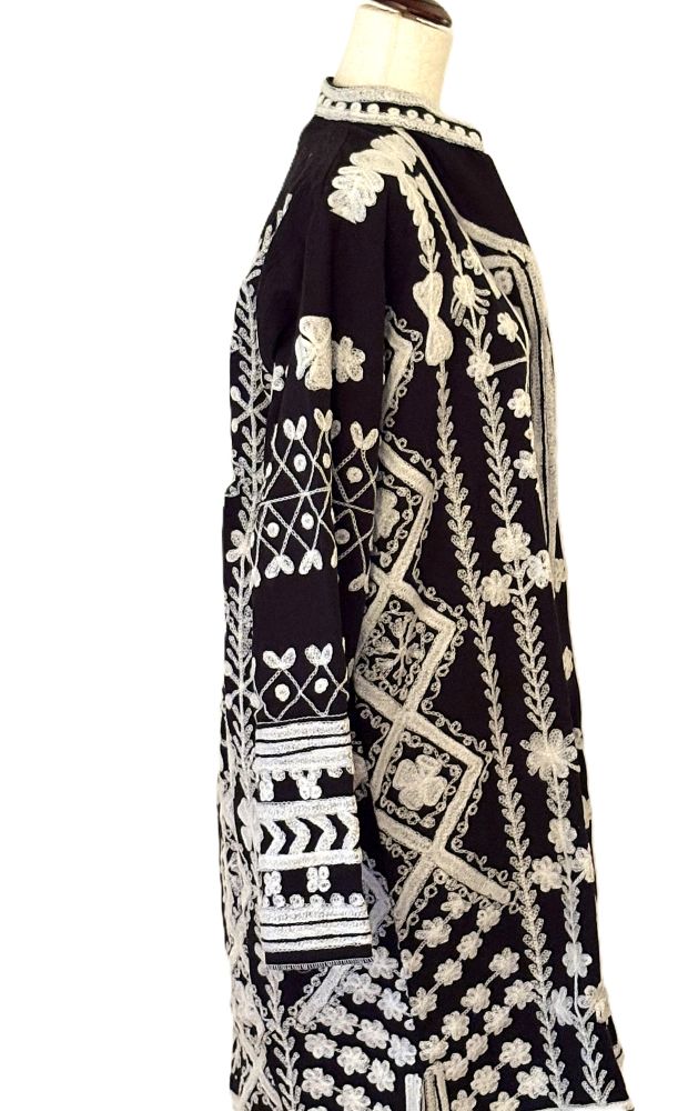 Jacket - Wearable Art, Hand Embroidered Boho Kimono Coat (Black and White)