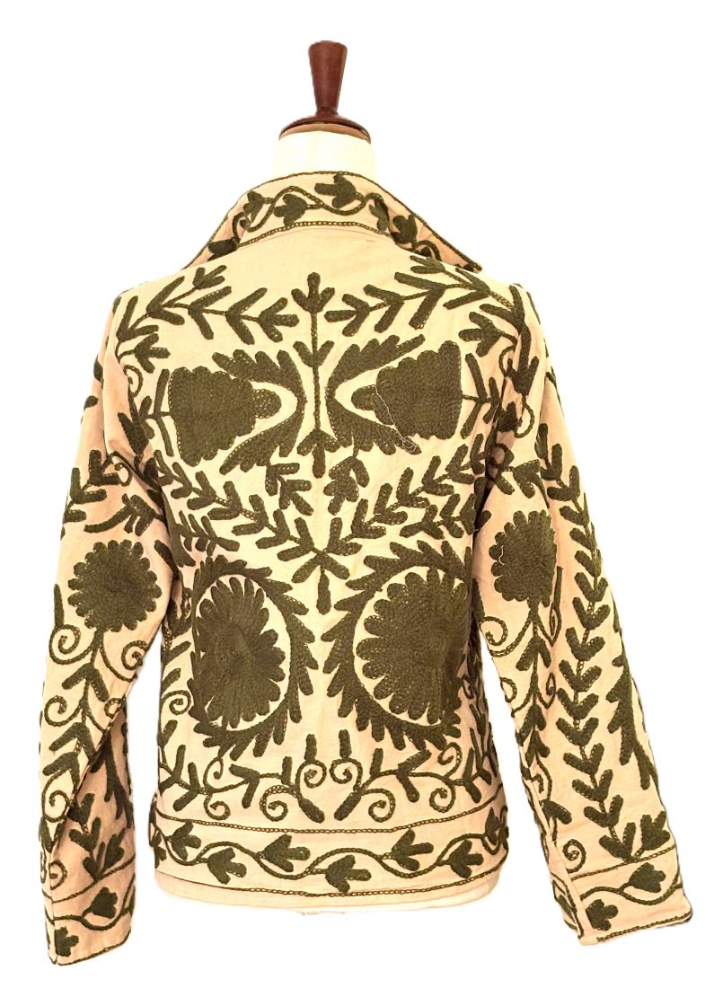 Jacket, Wearable Art In This Hand Embroidered Short, Sophisticated Blazer (Khaki)