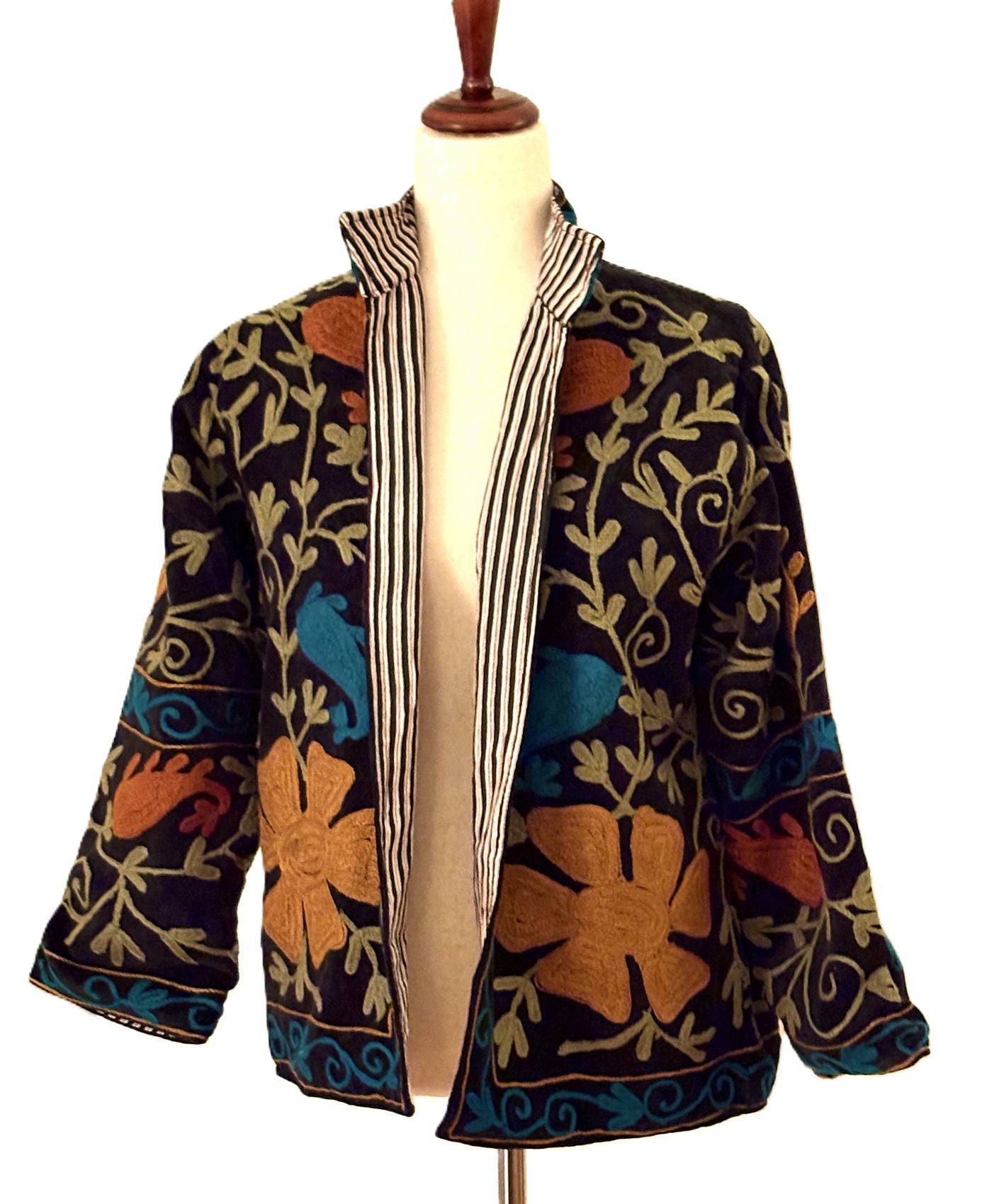 Jacket,  Wearable Art In This Hand Embroidered Velvet Short Jacket, Fully Reversible. (Black)