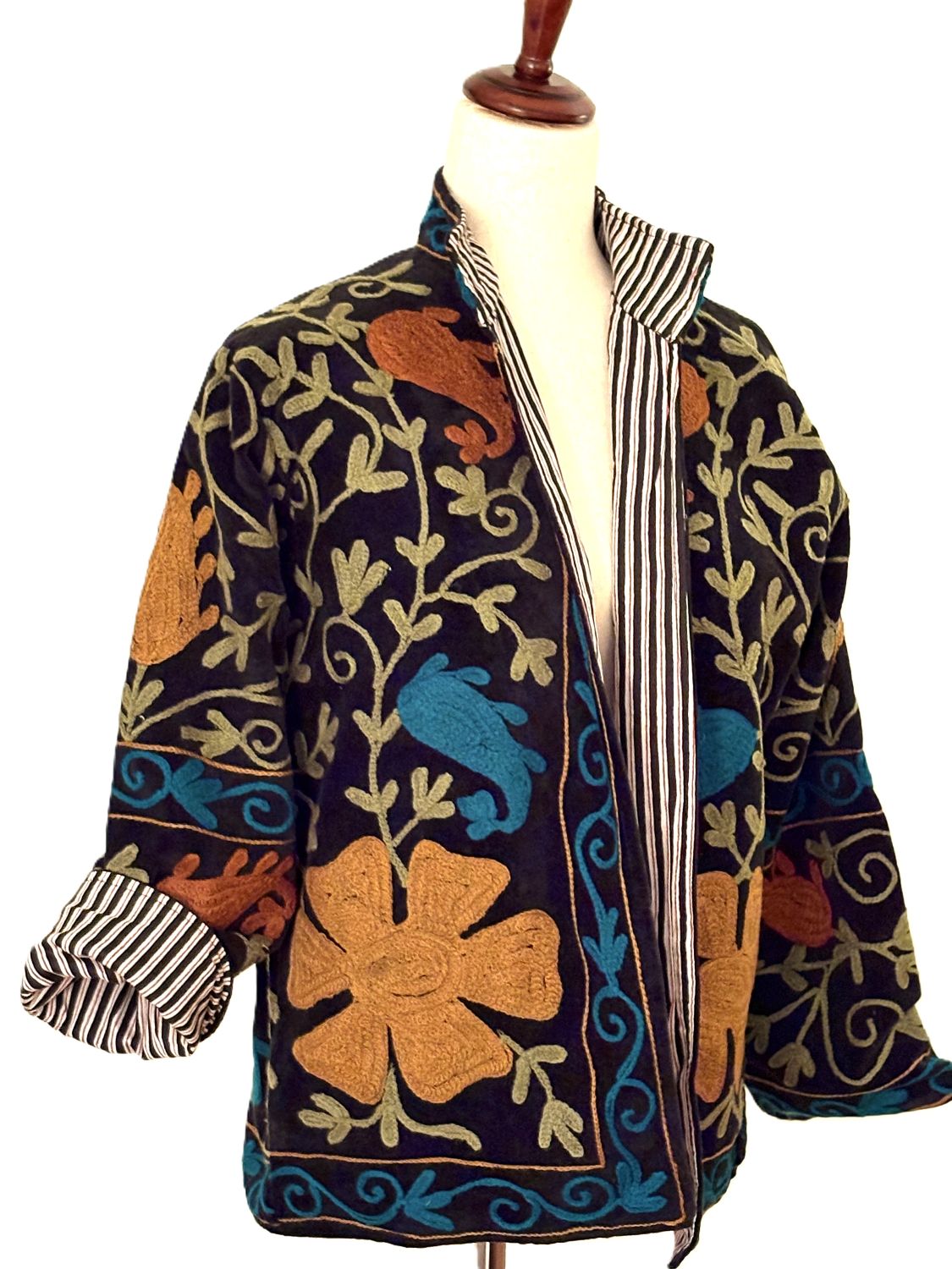 Jacket,  Wearable Art In This Hand Embroidered Velvet Short Jacket, Fully Reversible. (Black)