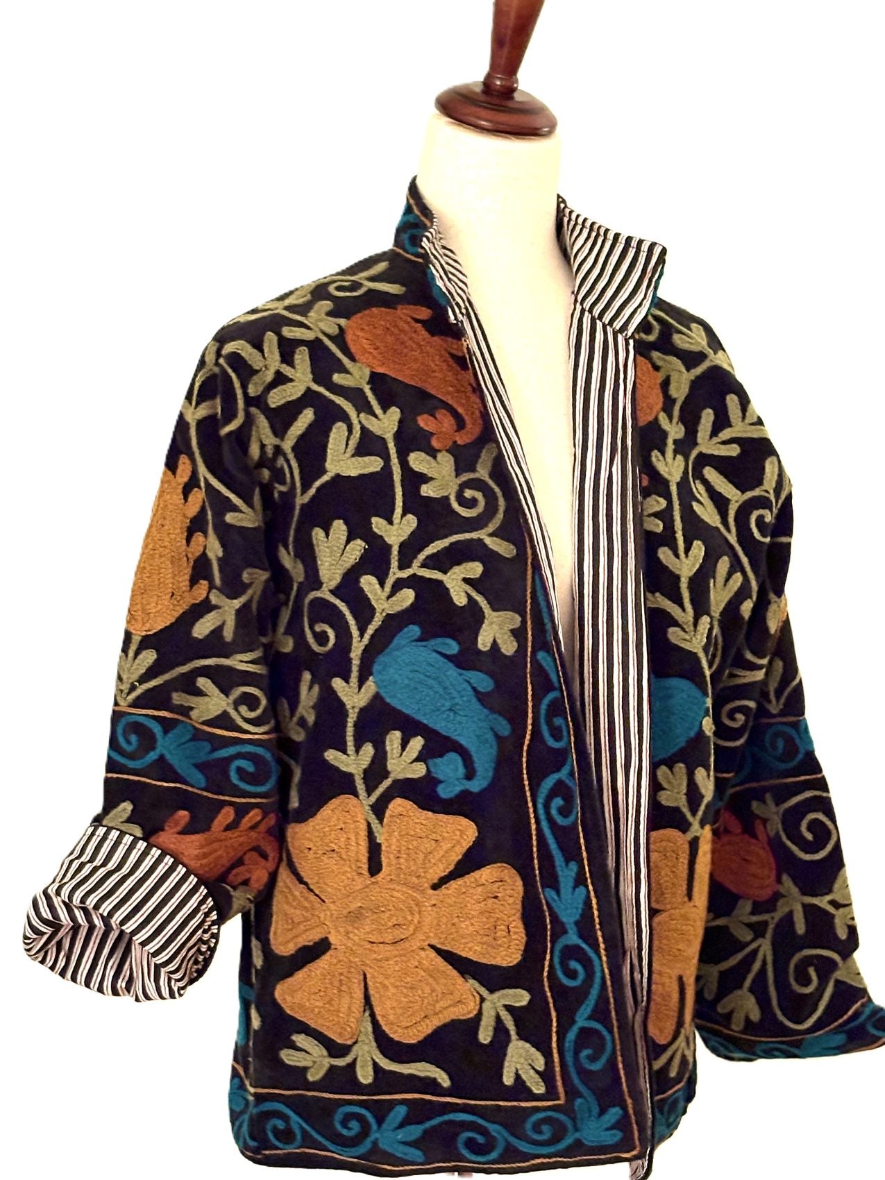 Jacket,  Wearable Art In This Hand Embroidered Velvet Short Jacket, Fully Reversible. (Black)