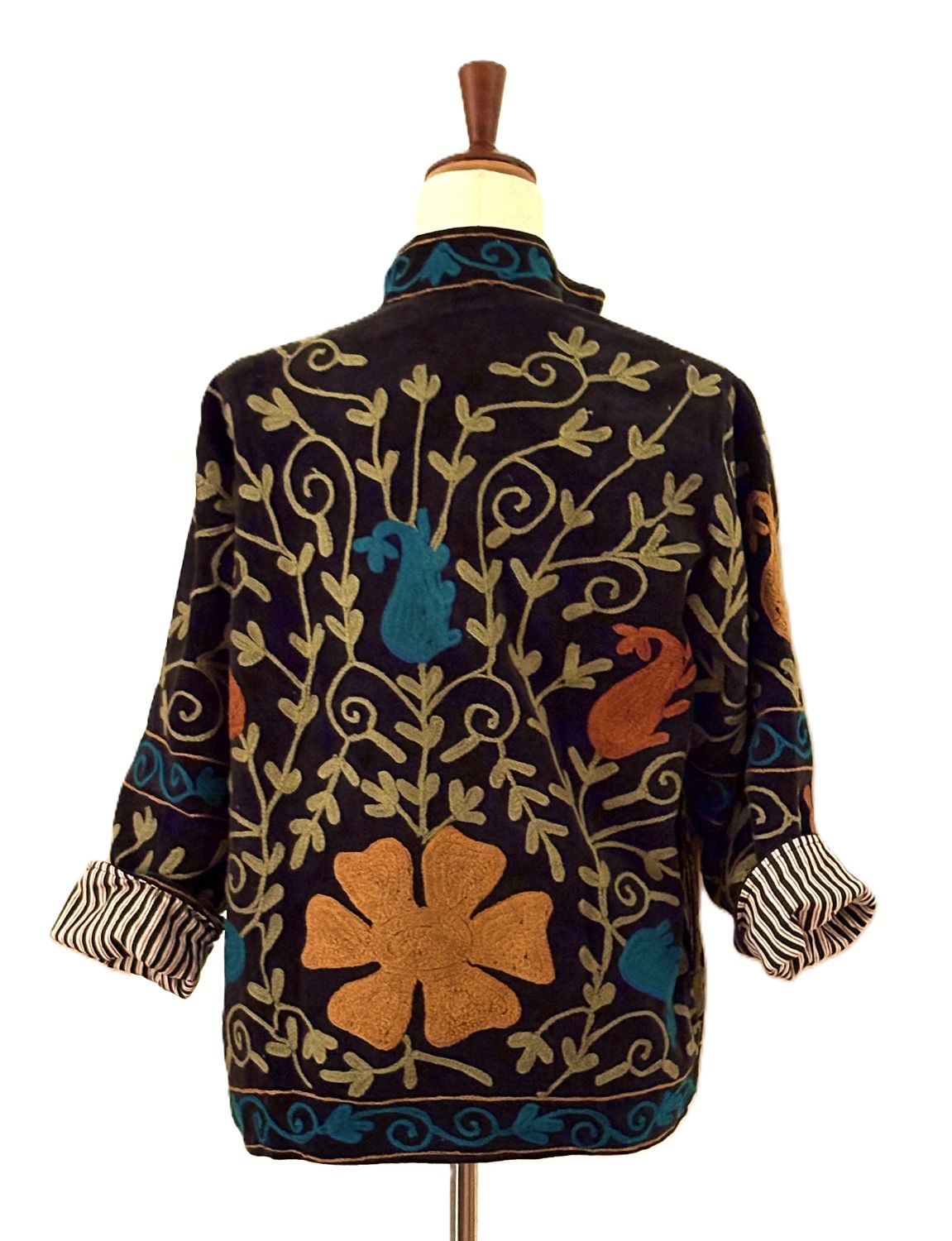 Jacket,  Wearable Art In This Hand Embroidered Velvet Short Jacket, Fully Reversible. (Black)