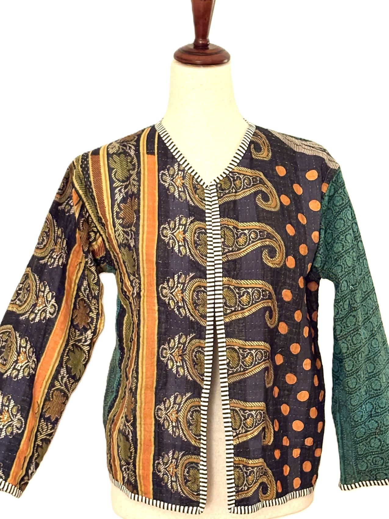 Jackets, Fully Reversible Short Quilted Jacket With Kantha Stitching.