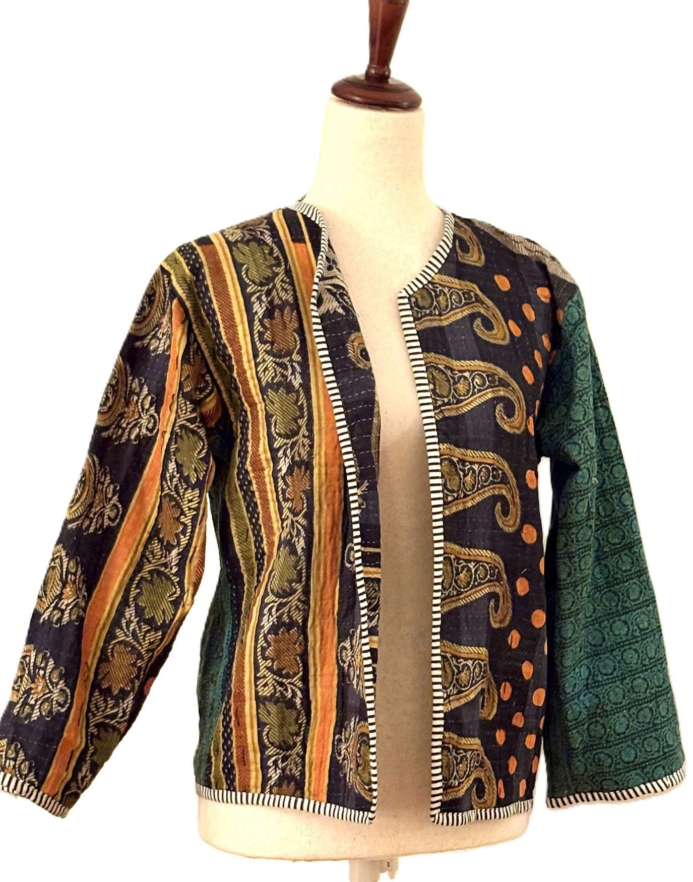 Jackets, Fully Reversible Short Quilted Jacket With Kantha Stitching.