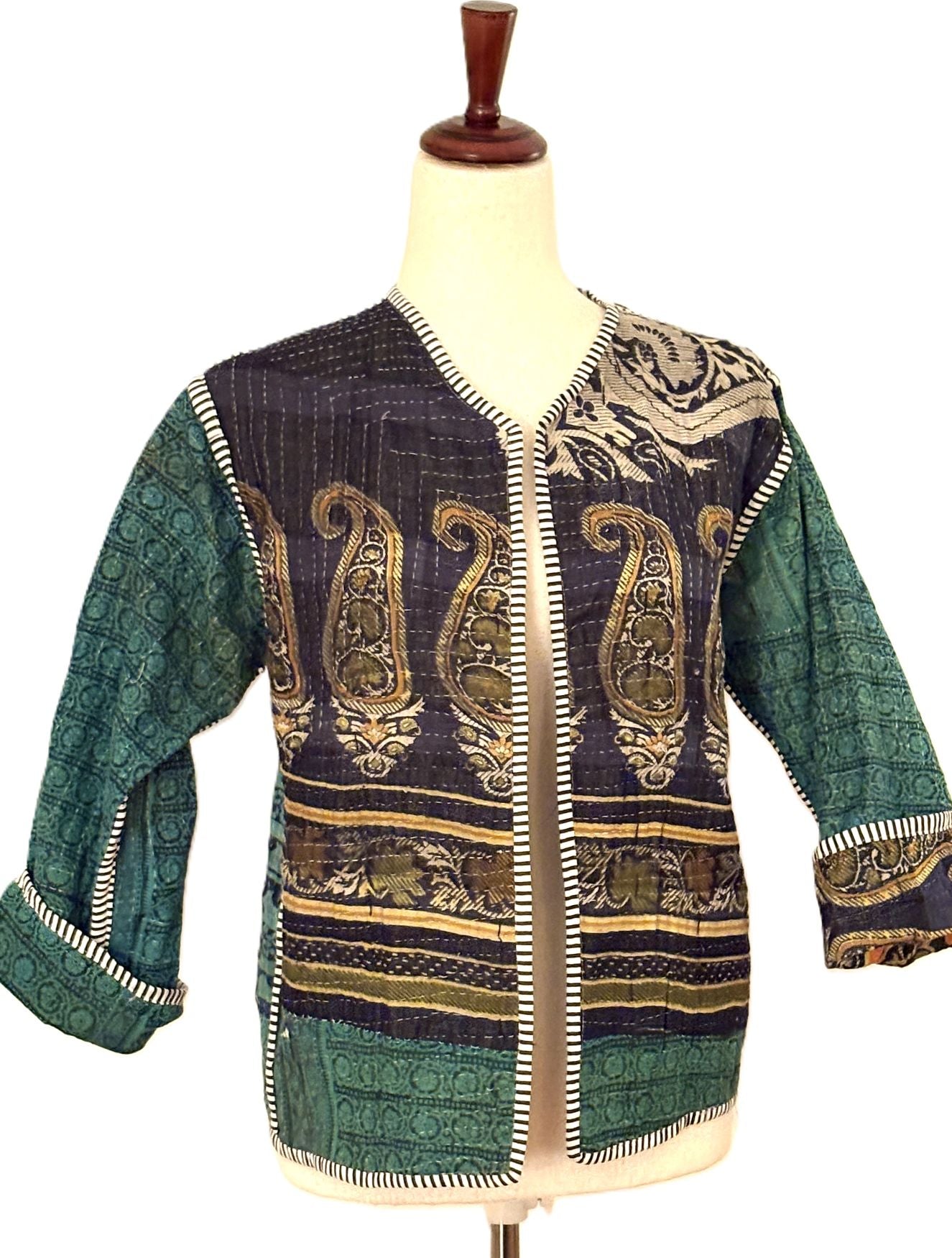 Jackets, Fully Reversible Short Quilted Jacket With Kantha Stitching.