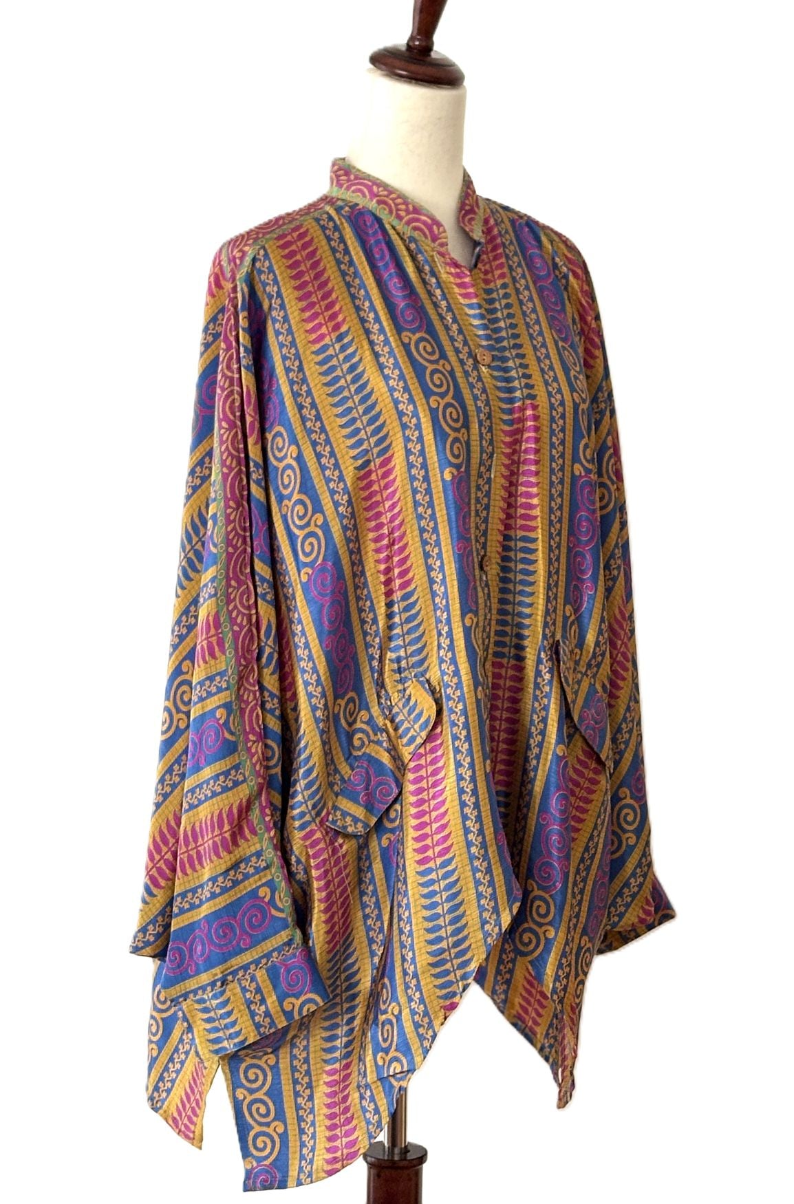 Kantha Bae Dylan Button Down Silk Top: Dramatic Colors