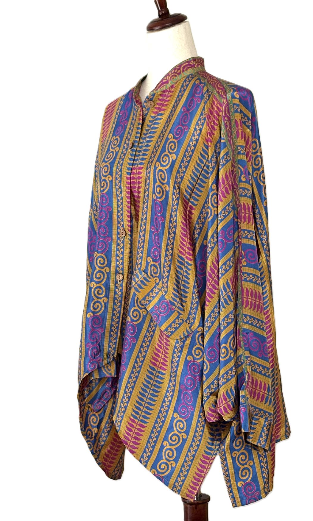 Kantha Bae Dylan Button Down Silk Top: Dramatic Colors