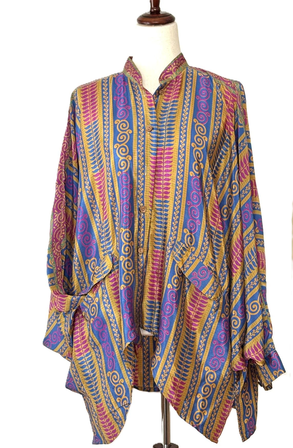 Kantha Bae Dylan Button Down Silk Top: Dramatic Colors