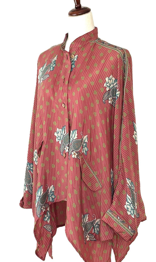Kantha Bae Dylan Button Down Silk Top: Mixed Print
