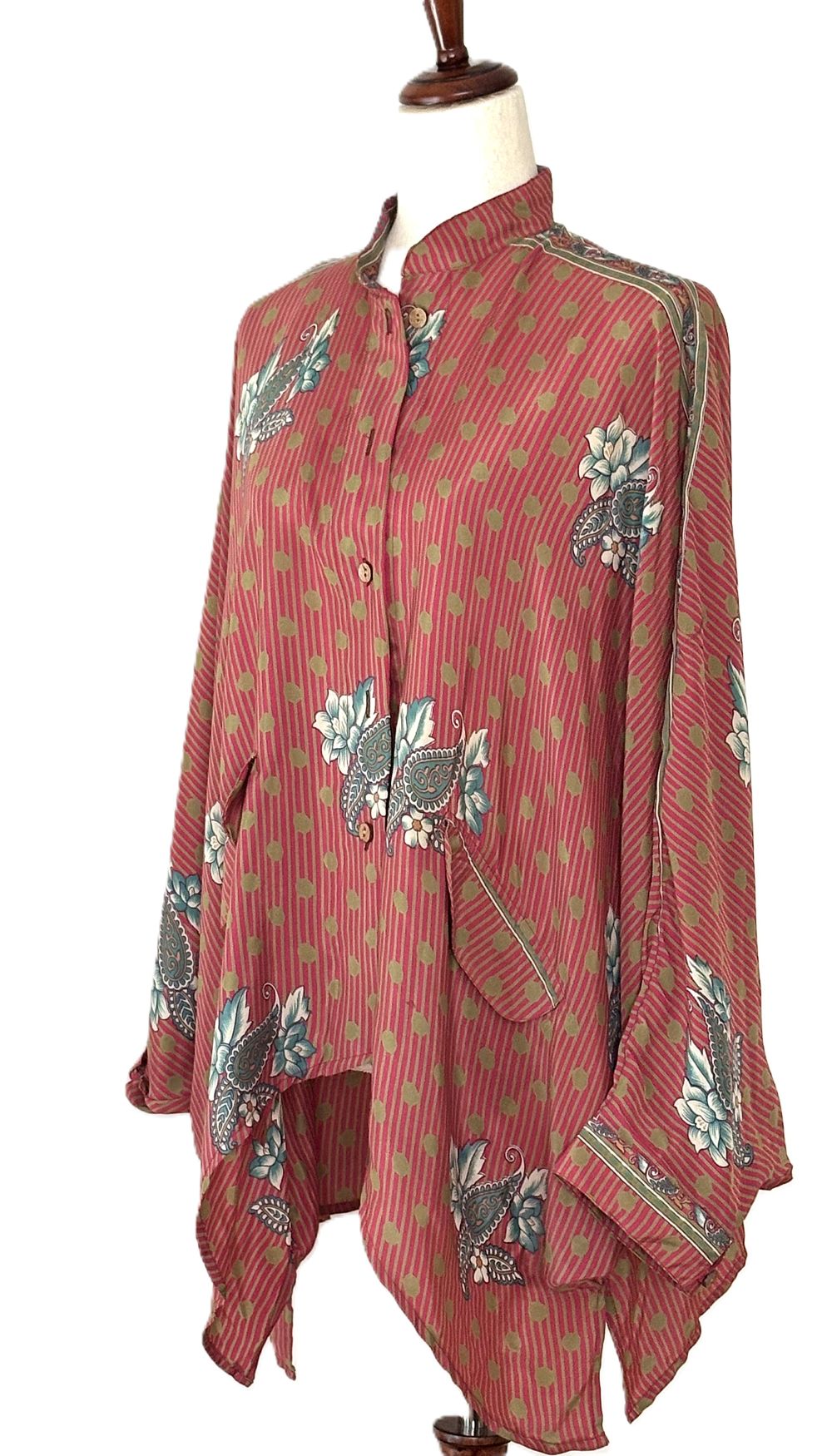 Kantha Bae Dylan Button Down Silk Top: Mixed Print