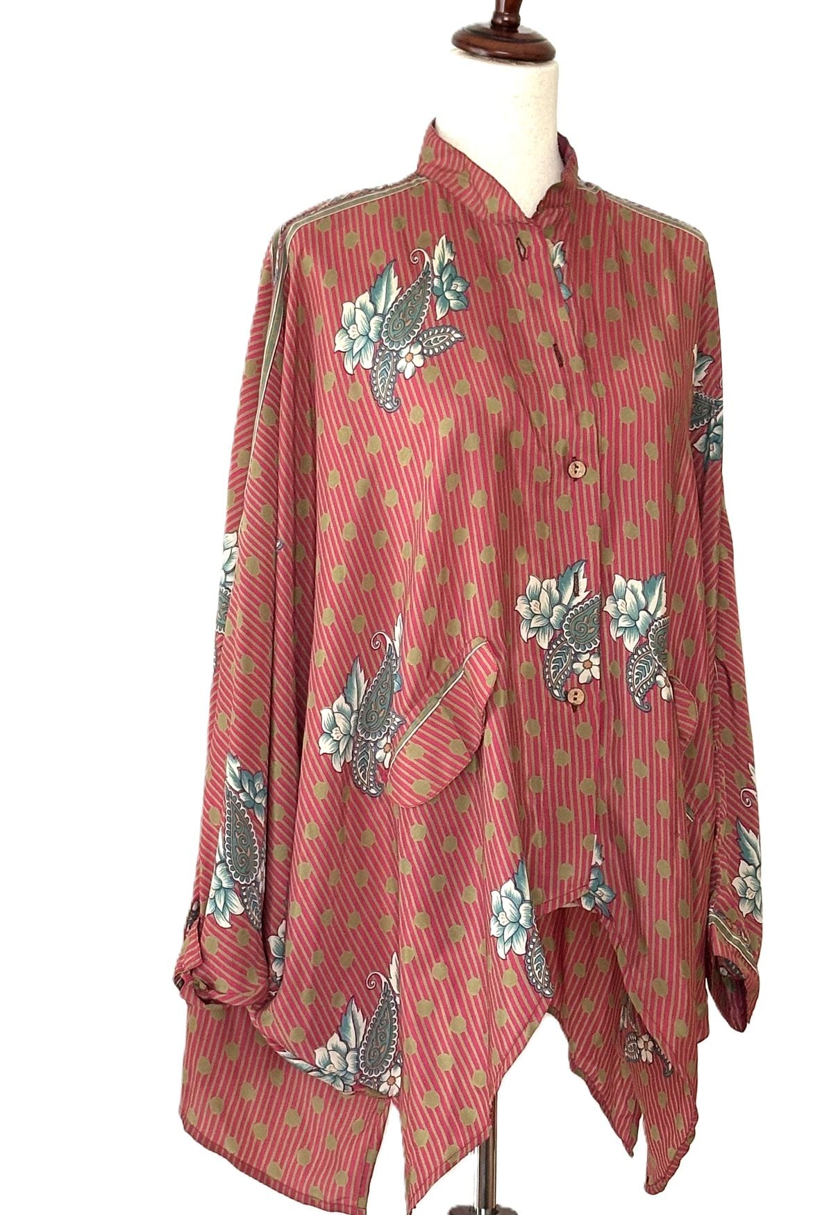 Kantha Bae Dylan Button Down Silk Top: Mixed Print